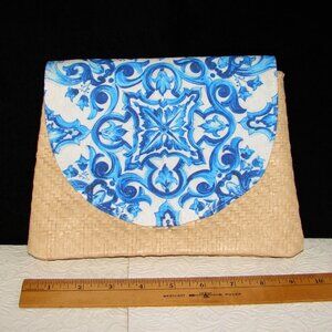NEW Dolce & Gabbana Travel POUCH/Makeup BAG, Light Blue & Woven Straw Clutch NIB